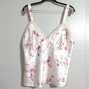Y2k Pink & white Floral Lace Satin Camisole Top Romantic Feminine M